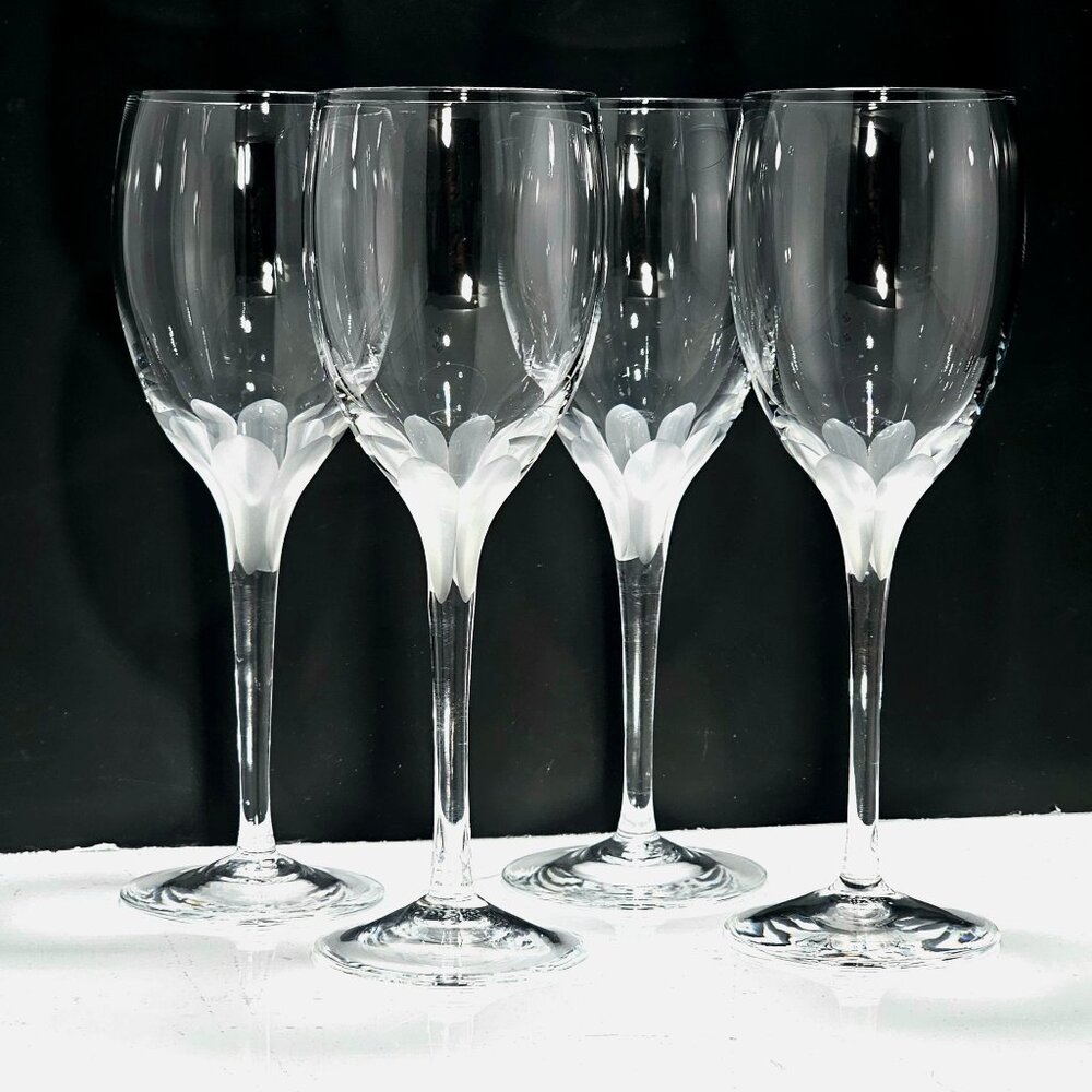 4 Lenox Atrium Wine Glasses 7.5" frosted satin petals cut glass fine crystal